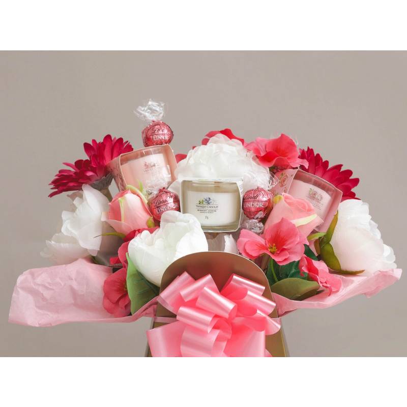 Pretty in Pink Chocolate and Yankee Candle Bouquet