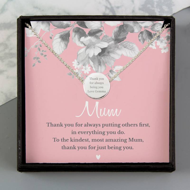 Personalised Mum Sentiment Silver Tone Necklace and Box